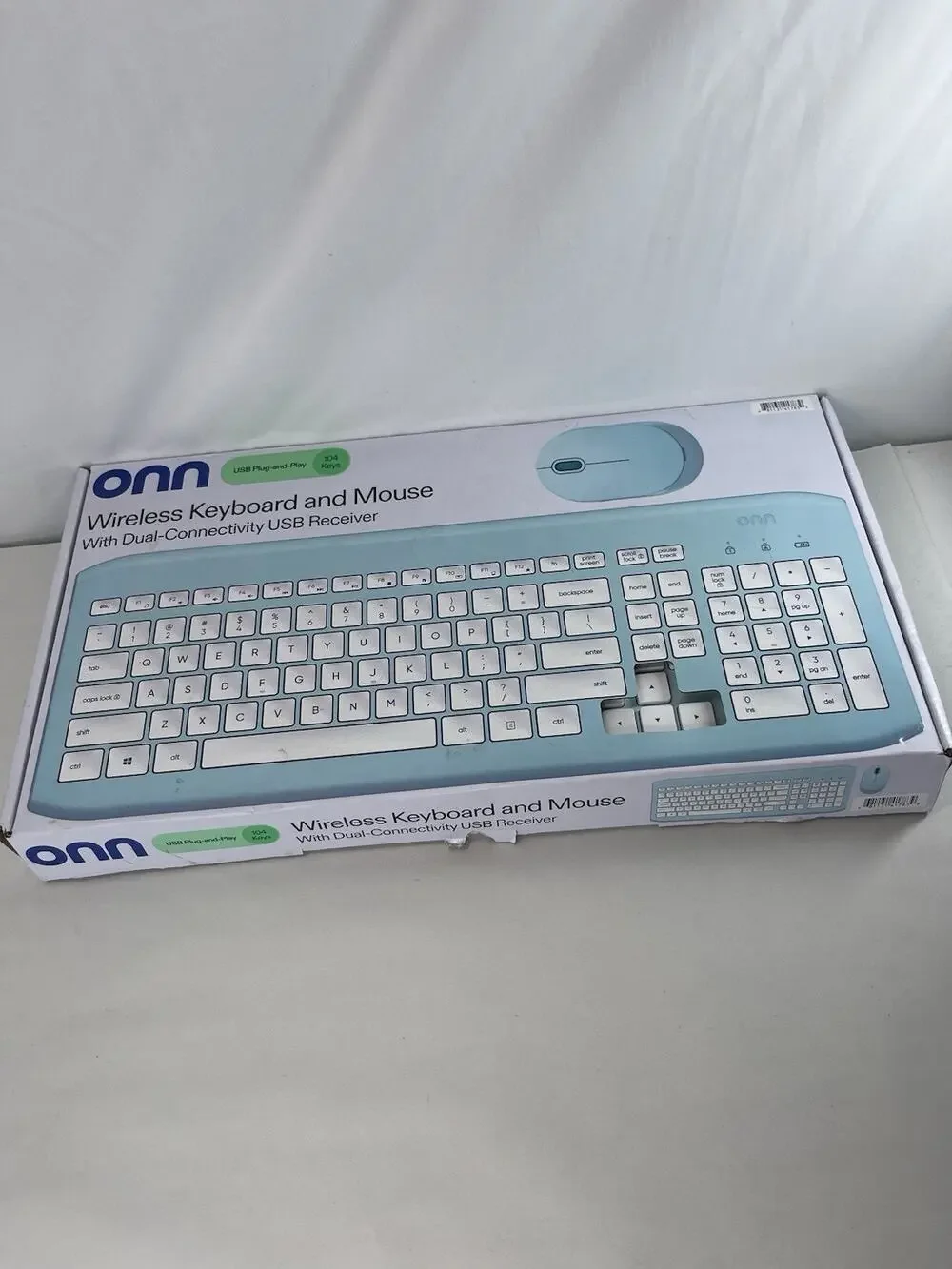 onn Wireless Keyboard Mouse Combo 104 Key Teal Blue USB Receiver New